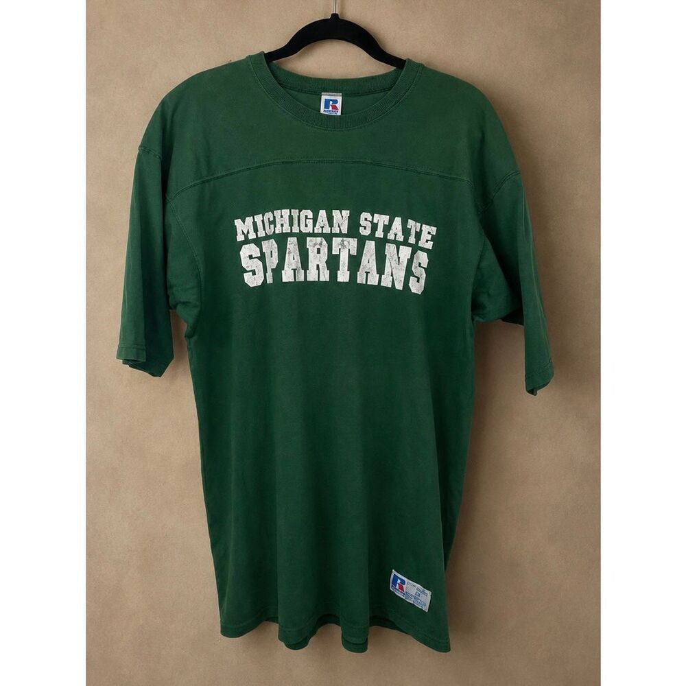 Russell Athletic XL Michigan State Spartans Vintage Football T-Shirt Green USA